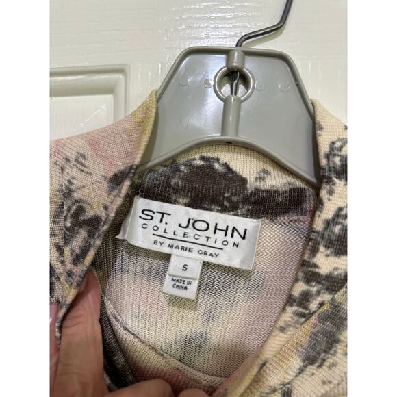 St. John Collection Women Pink Cream Floral Wool abstract blouse Top Size Small - Picture 3 of 6